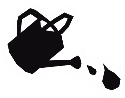 Fekete öntözőkanna vízcseppeket önt.