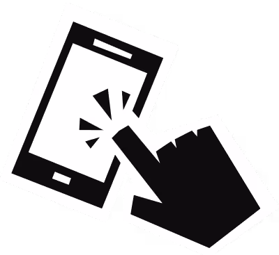 Telefon ikonnal és egy kéz mutatóujjal érintőképernyőn.