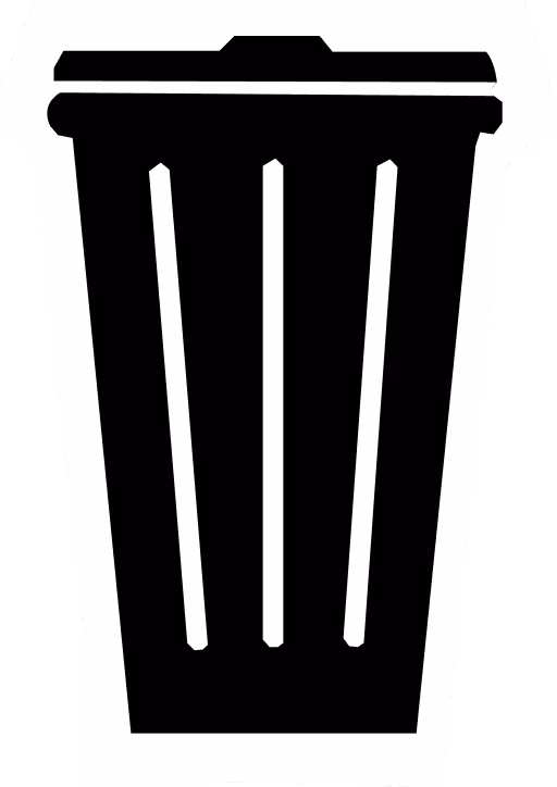 Fekete szemetes kuka tetővel fehér háttér előtt.