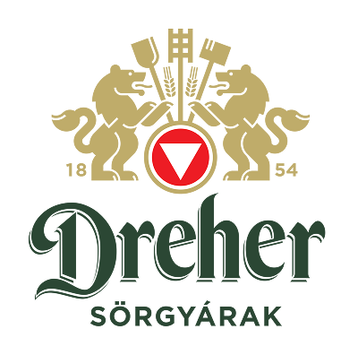 Dreher Sörgyárak logó két oroszlánnal és három sörfőző szerszámmal, 1854-es évszámmal.