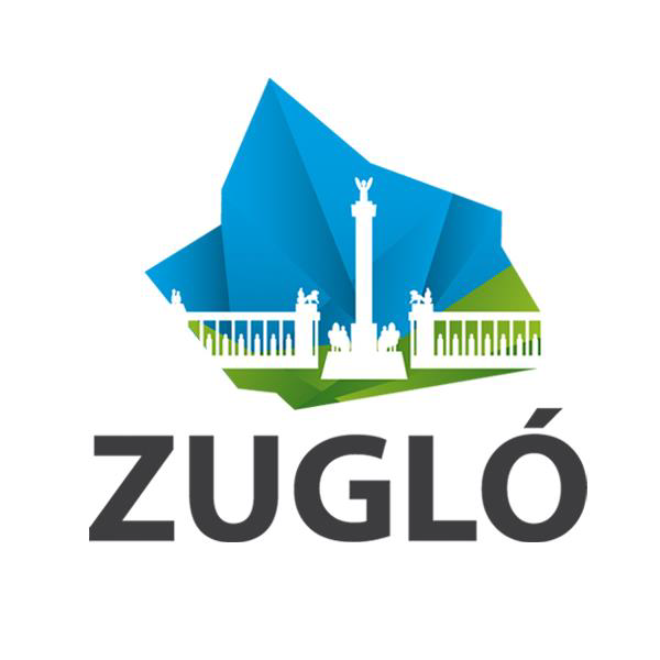 Ferencváros címere arany oroszlánnal és griffmadárral, egy zöld és fehér pajzson, kastéllyal felül.
