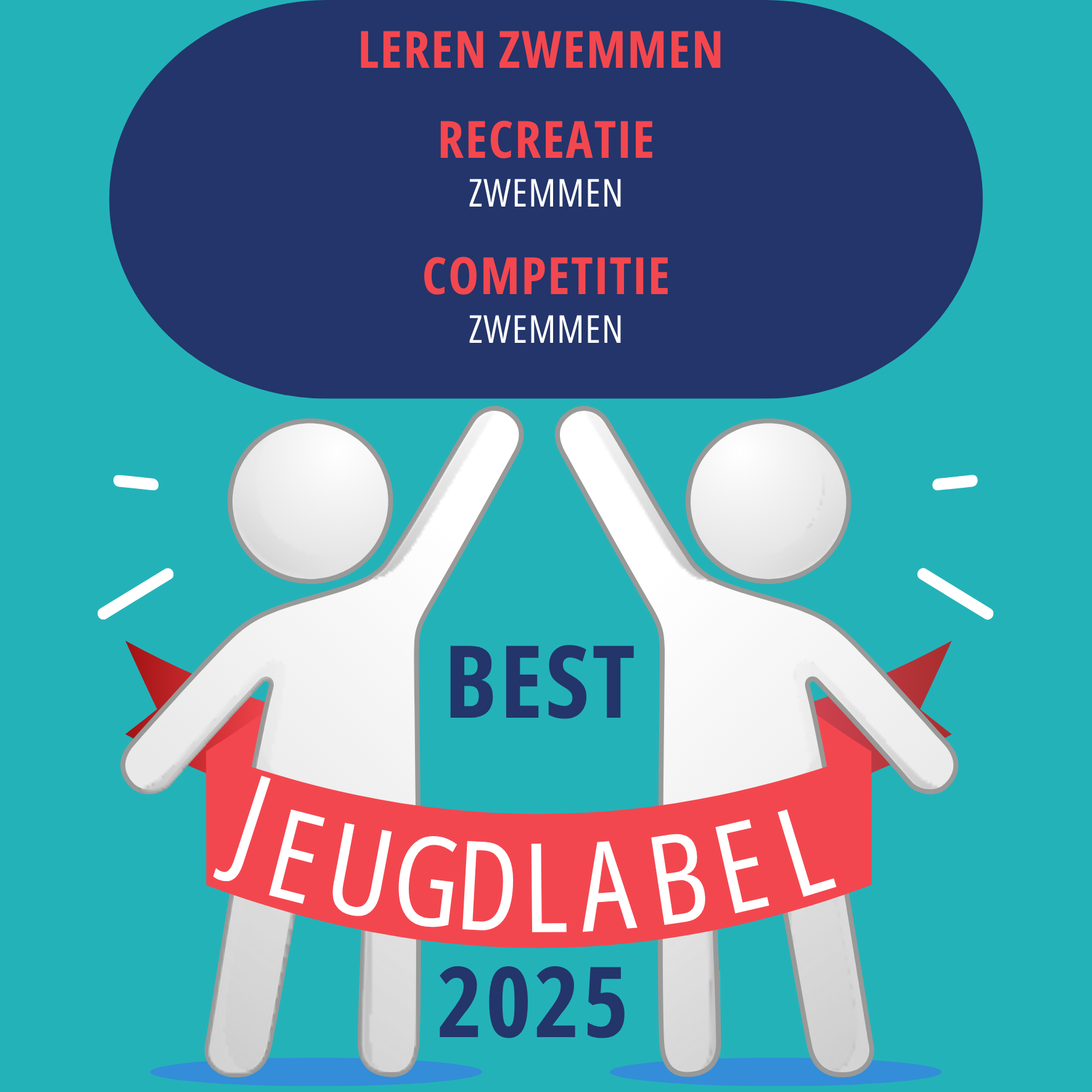 Label van Jeudfonds zwemmen voor leren zwemmen, sportzwemen en competitiezwemmen