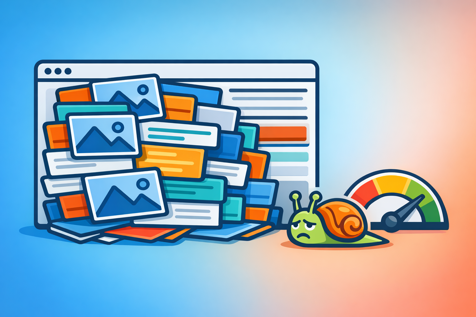 Illustration zum Thema: Warum deine Website mit vielen Inhalten plötzlich langsam wird