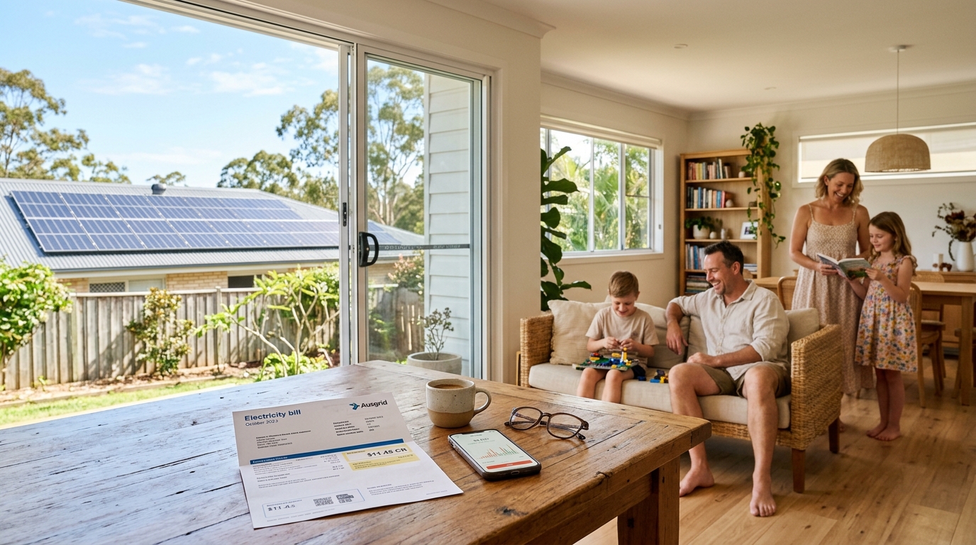 family enjoying time at home with solar panels