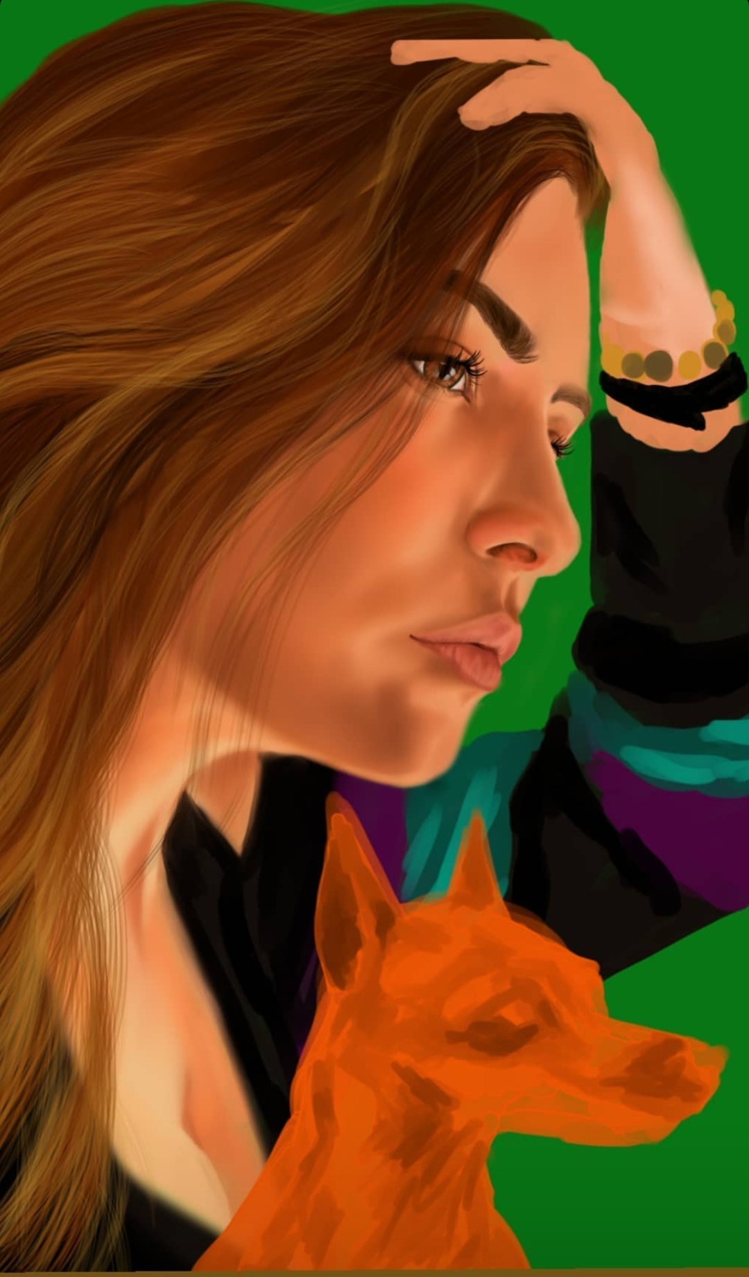 digital art girl with a dog