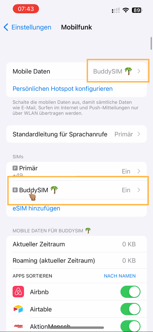 esim aktivieren iphone apple buddysim ios