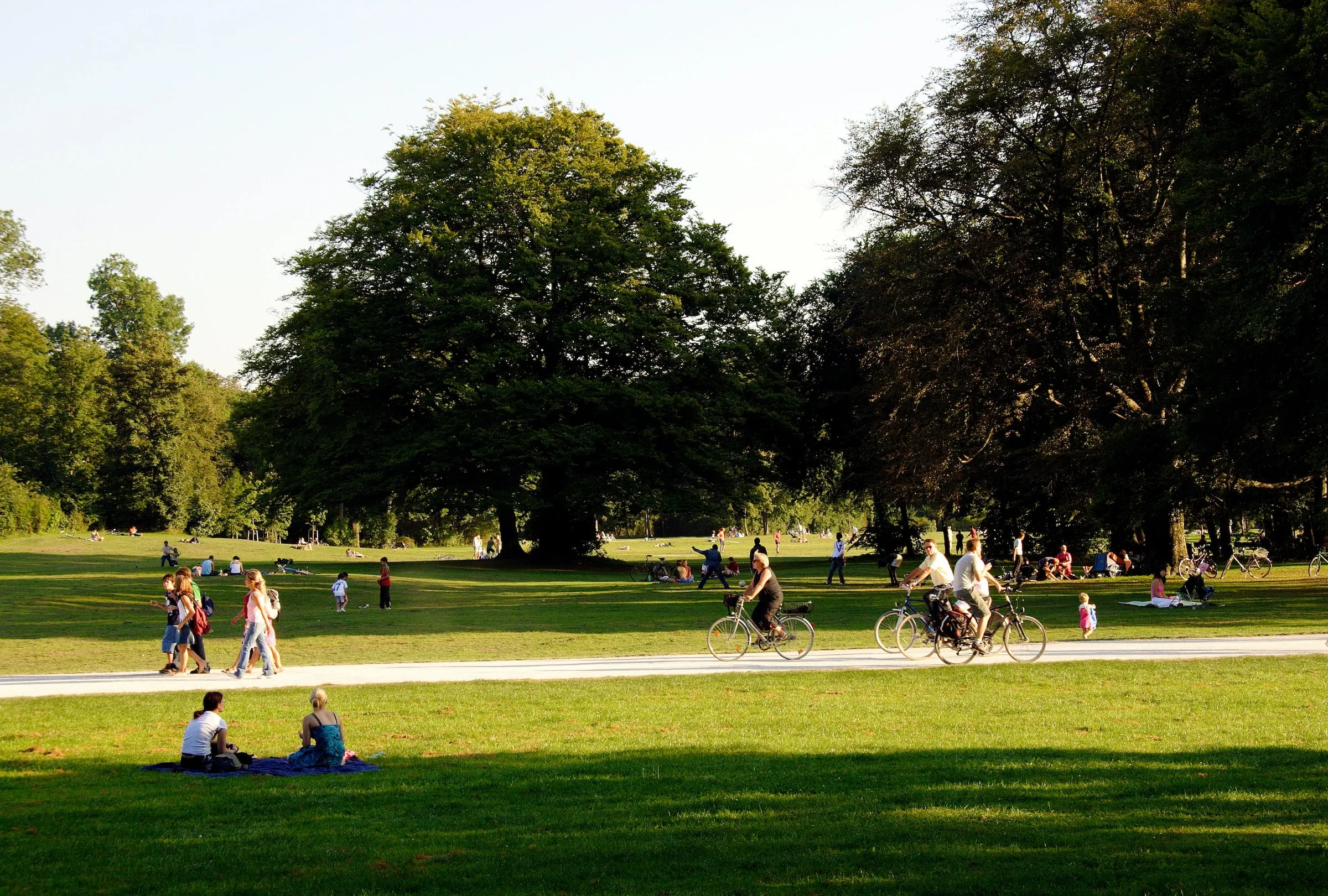 People cycling and relaxing in a park
