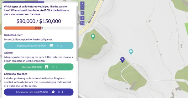 Gamified participatory budgeting exercise in Maptionnaire