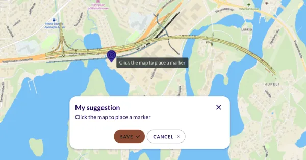 Interactive map-based survey question in the Maptionnaire platform