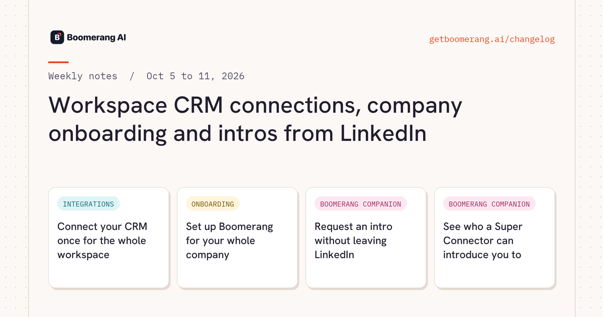 Workspace CRM connections, company onboarding and intros from LinkedIn