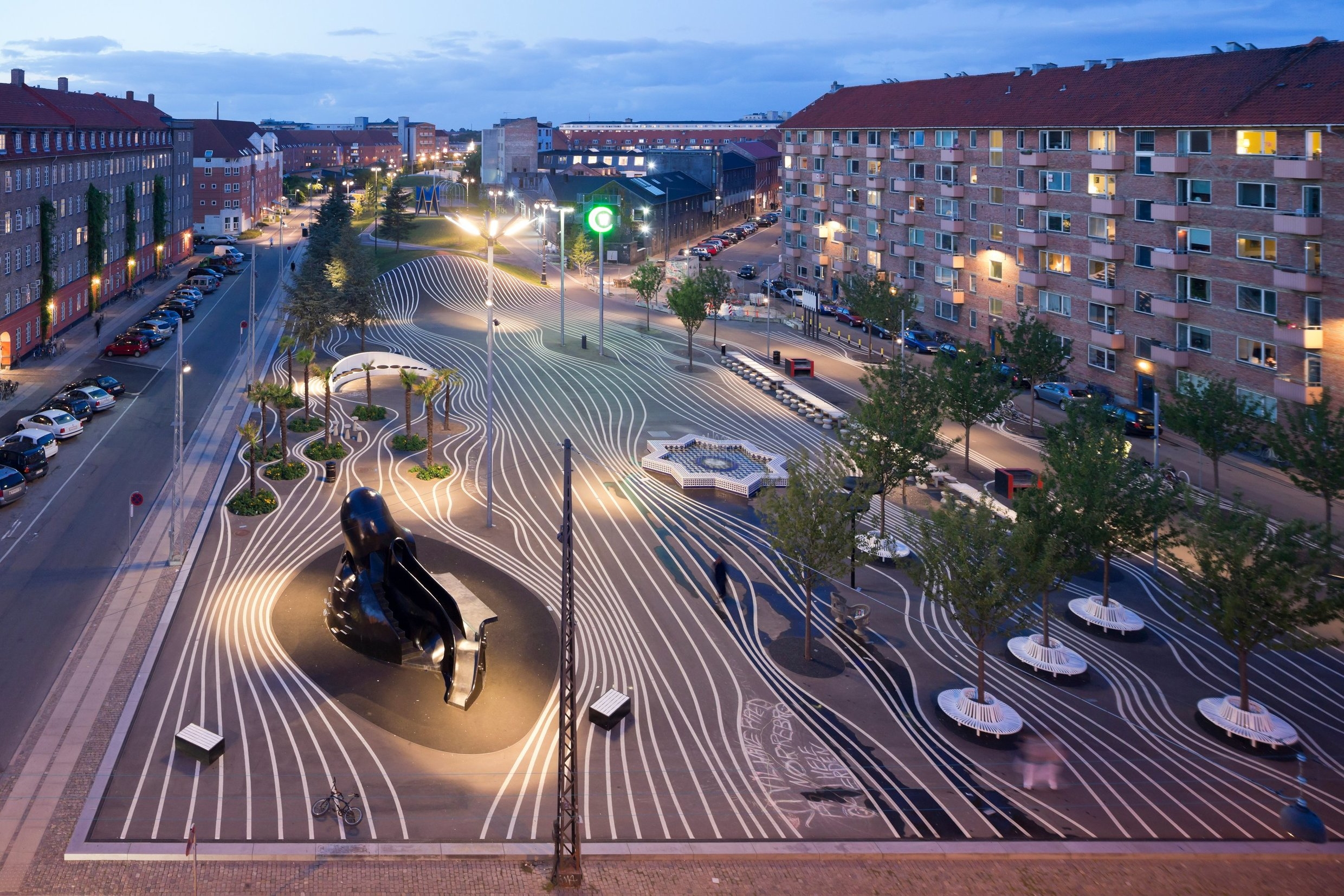 Superkilen, 2012. Urban park in Copenhagen. Red Square. Commissioned by City of Copenhagen and RealDania. Developed in close collaboration with Bjarke Ingels Group (BIG) and Topotek1. Photo: Iwan Baan