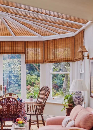 Rendered visualization of the bamboo Roman blinds presented to the client before installation