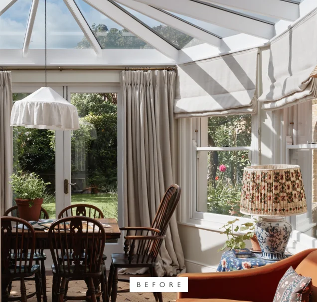 Conservatory window before the bespoke bamboo Roman blinds were installed
