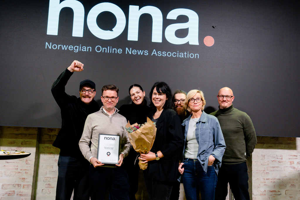 Adressa gikk helt til topps med avsløringen av store mangler i kloakkrensingen i Trondheim. Fv: Håvard Haugseth Jensen, Espen Rasmussen, Annichen Woll Eide, Margrete Konstad, Agne Ødegaard, Lajla Ellingsen og Jacob Storgaard Jensen. Foto: Charlotte Sundberg