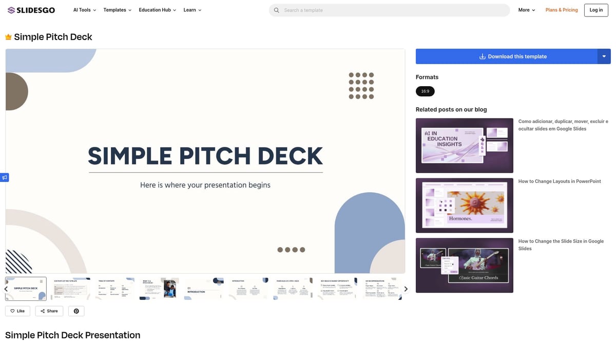 10 Best Free Simple PPT Templates for Stunning Presentations 2025 - Simple Pitch Deck by SlidesGo