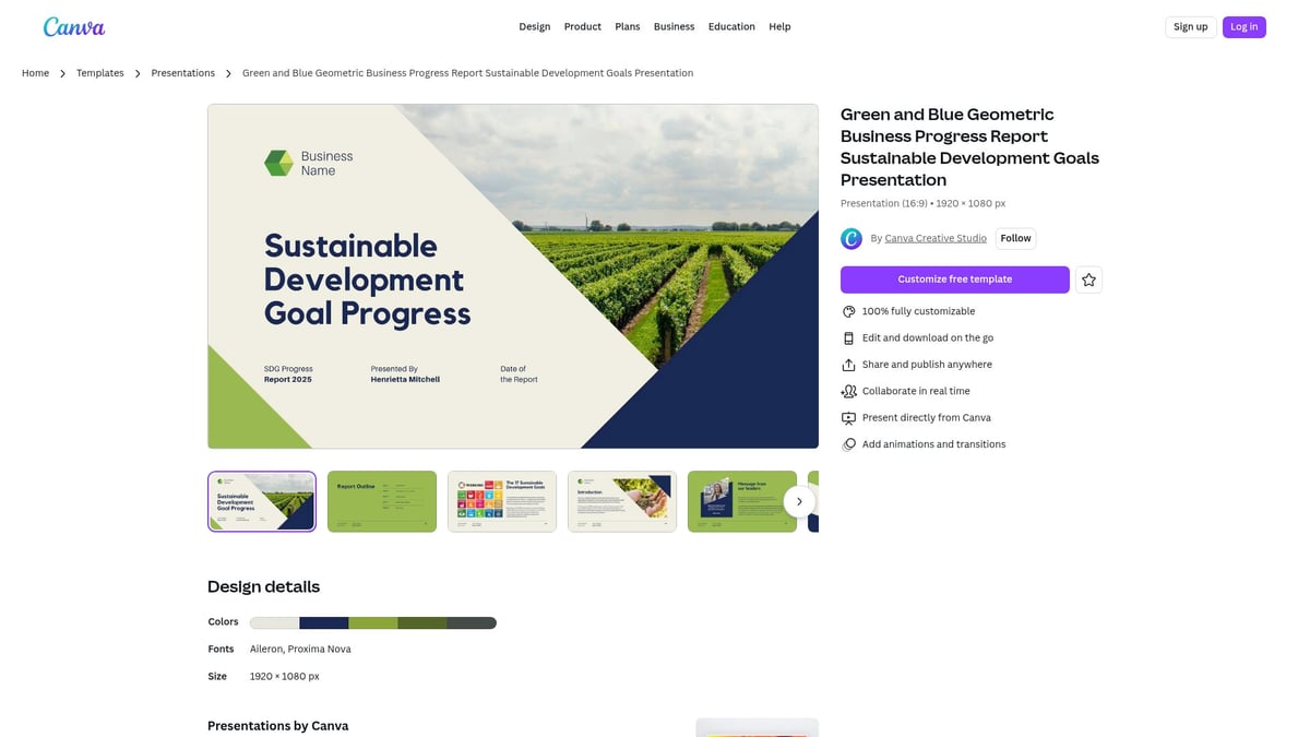 8 Stunning Template Keynote Designs to Elevate Your 2026 Presentations - Green and Blue Geometric Business Progress Report Sustainable Development Goals Presentation