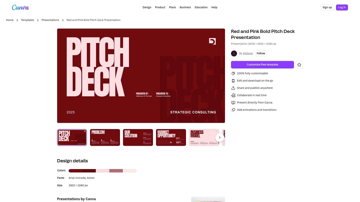 Top 10 Canva Pitch Deck Templates to Impress in 2026 - Red and Pink Bold Pitch Deck Presentation
