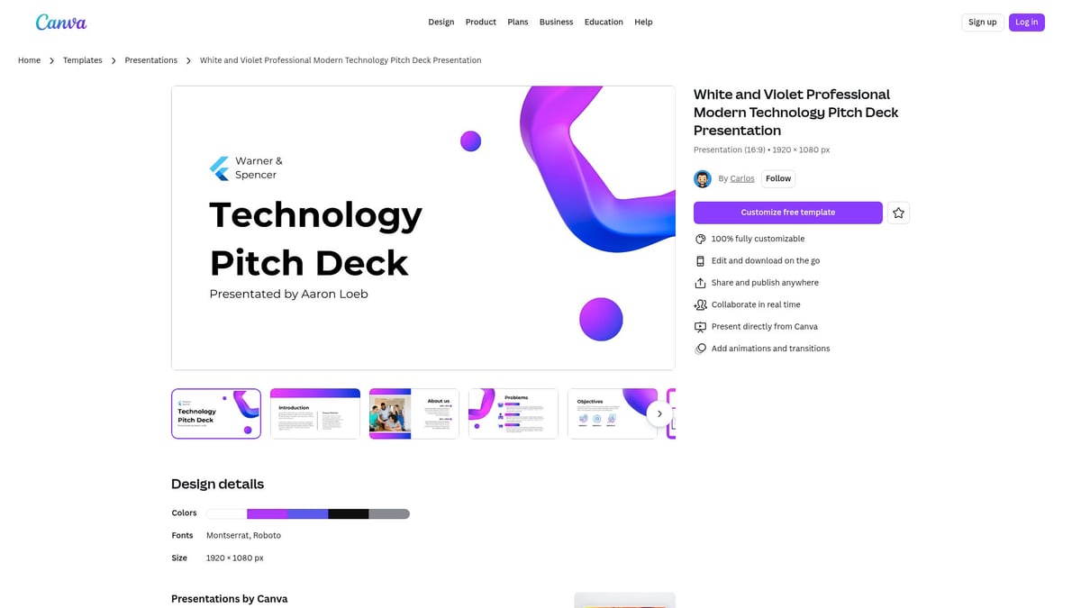 Top 10 Canva Pitch Deck Templates to Impress in 2026 - White and Violet Professional Modern Technology Pitch Deck Presentation