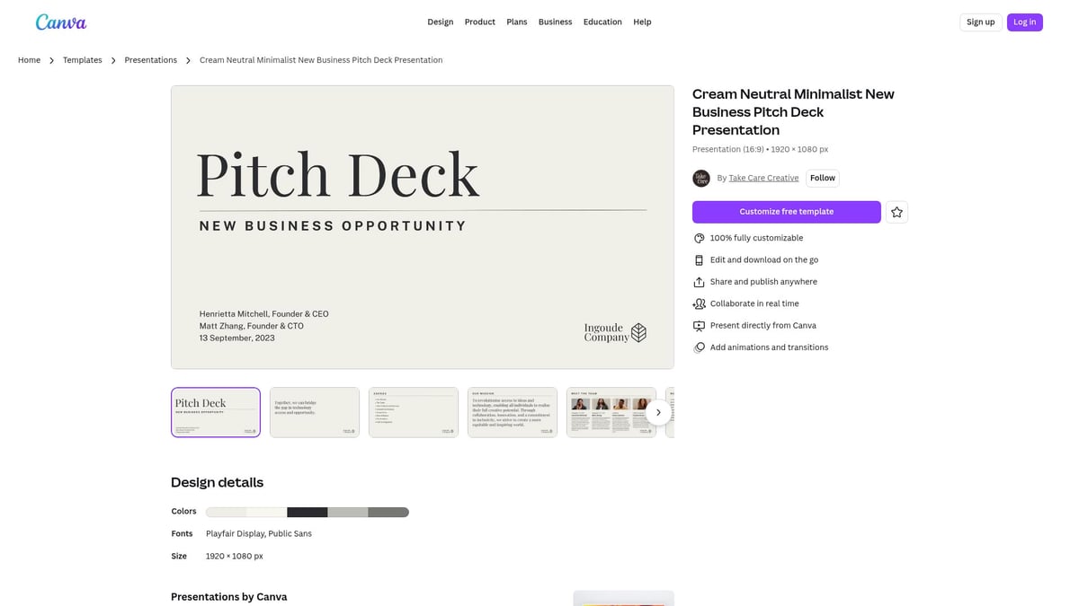 Top 10 Canva Pitch Deck Templates to Impress in 2026 - Cream Neutral Minimalist New Business Pitch Deck Presentation