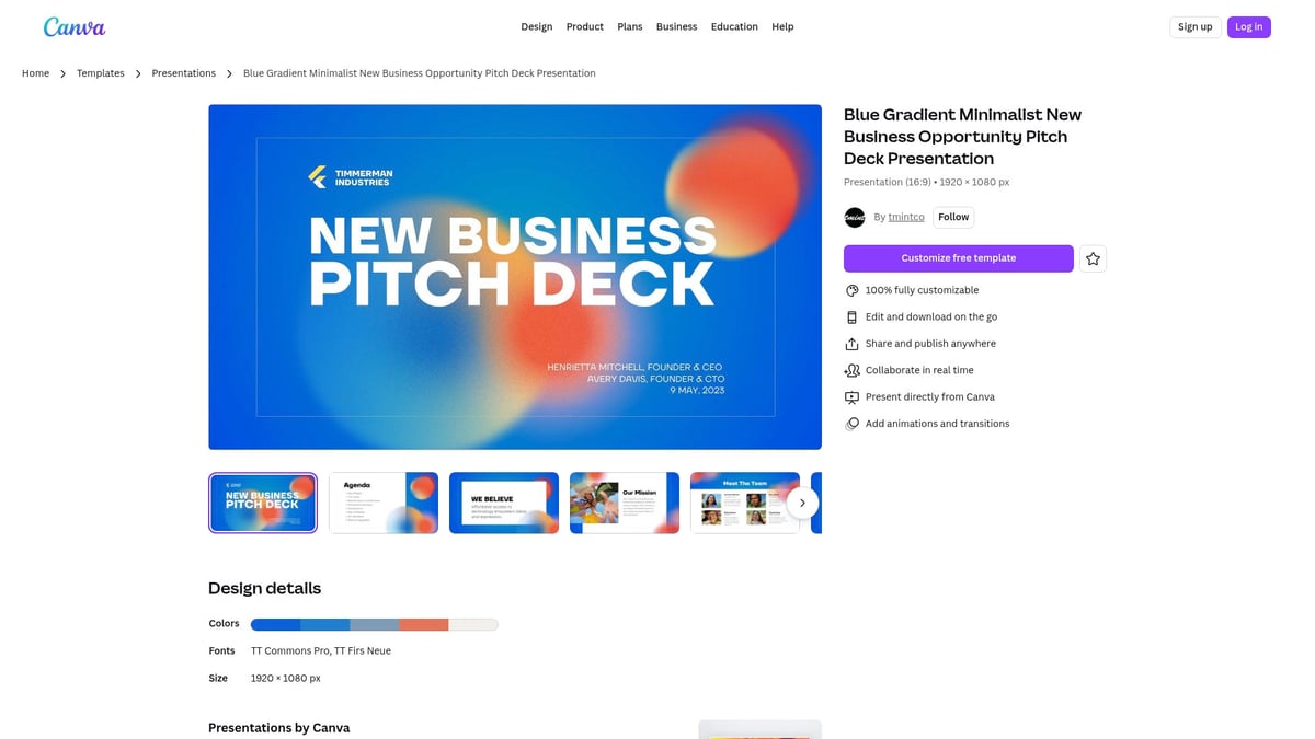 Top 10 Canva Pitch Deck Templates to Impress in 2026 - Blue Gradient Minimalist New Business Opportunity Pitch Deck Presentation