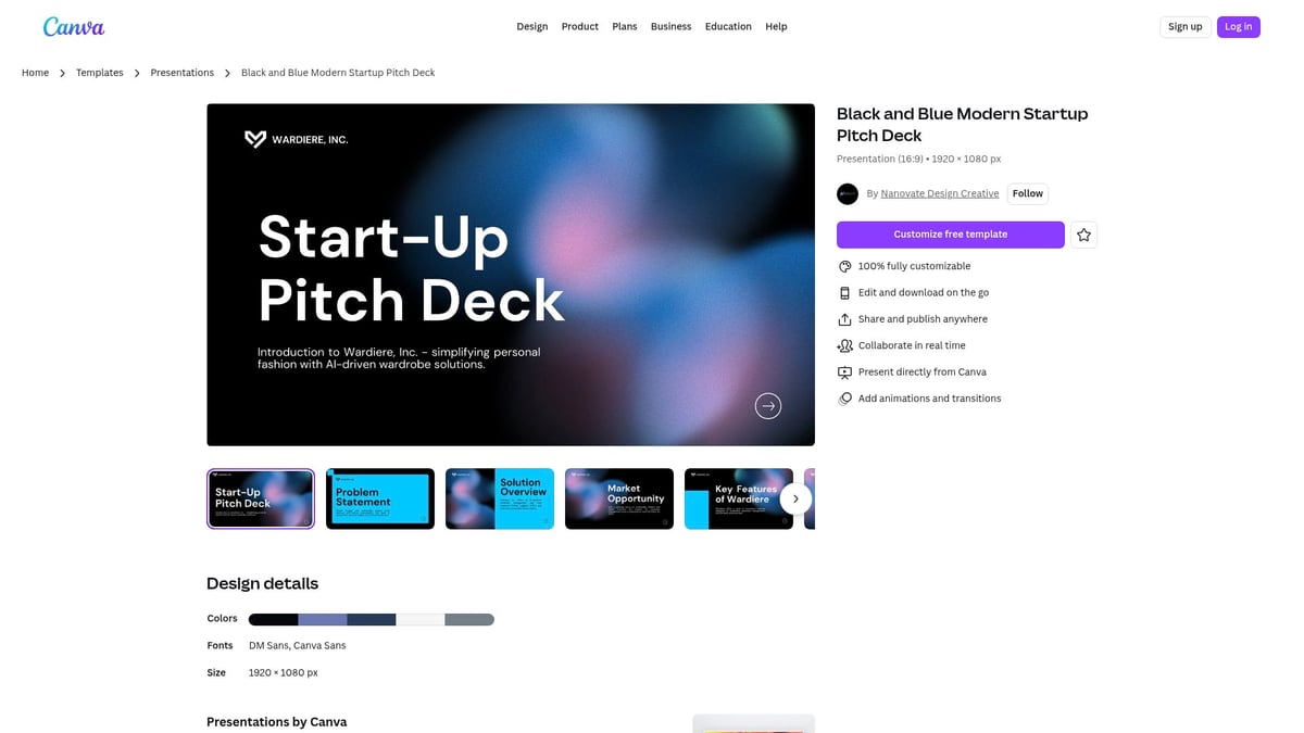 Top 10 Canva Pitch Deck Templates to Impress in 2026 - Black and Blue Modern Startup Pitch Deck