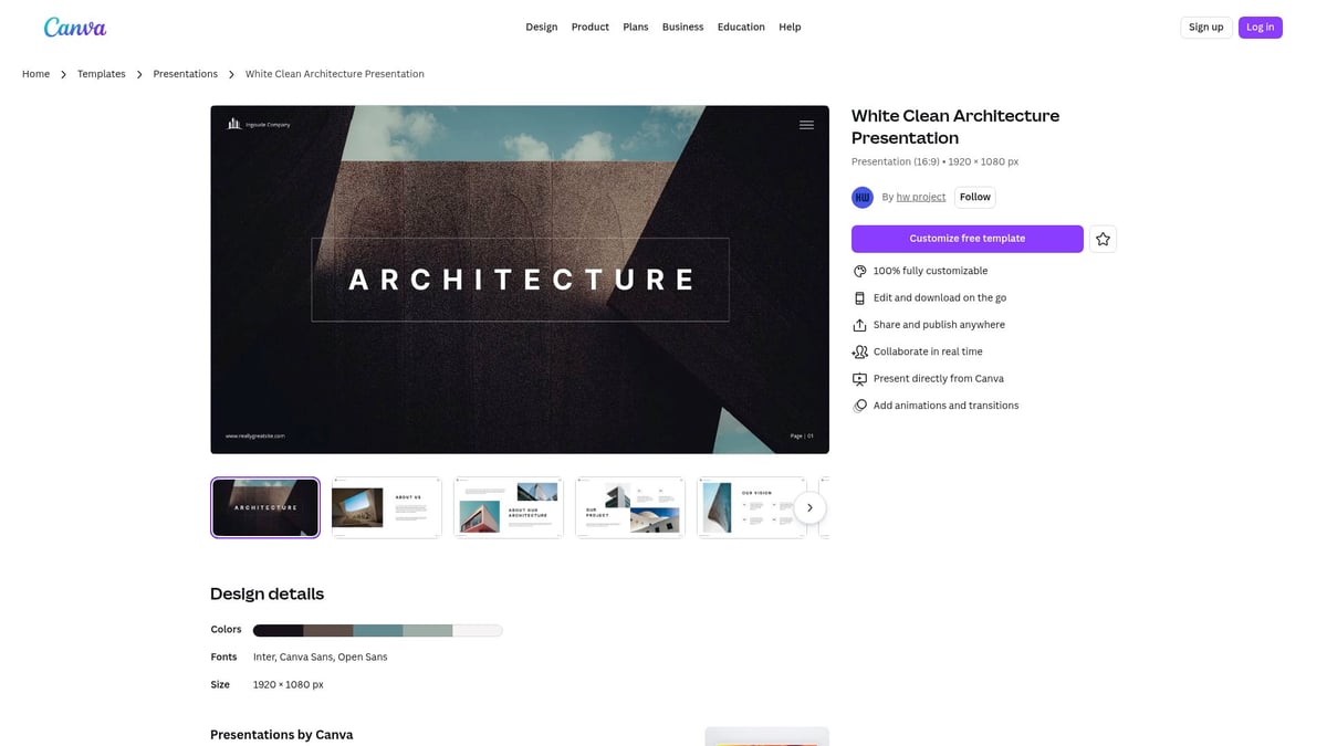 Top 10 Canva Pitch Deck Templates to Impress in 2026 - White Clean Architecture Presentation