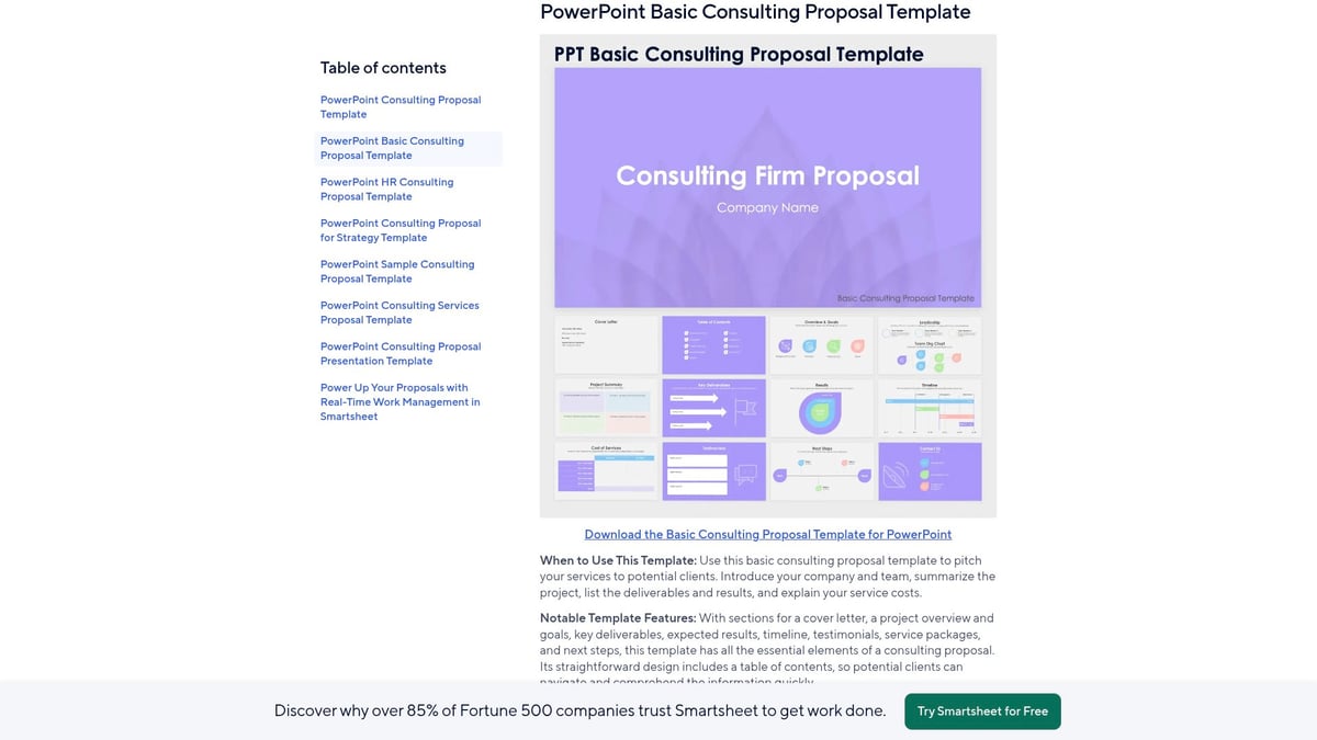 7 Best Template PowerPoint Consulting Picks for 2026 - PowerPoint Basic Consulting Proposal Template by Smartsheet