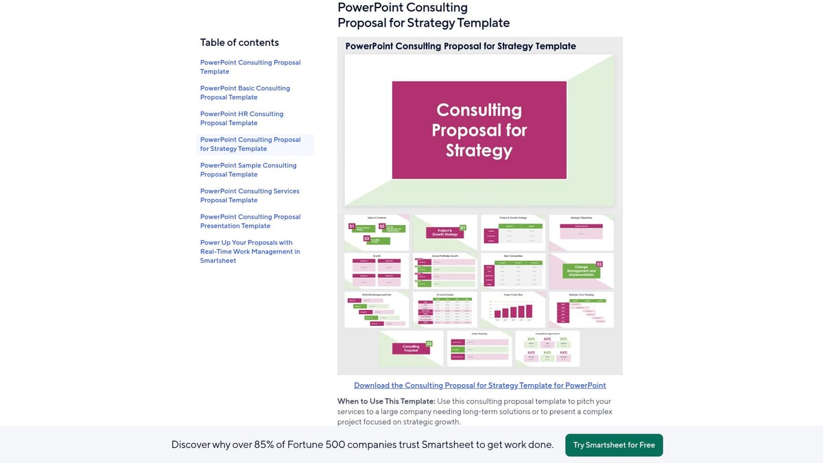 7 Best Template PowerPoint Consulting Picks for 2026 - PowerPoint Consulting Proposal for Strategy Template by Smartsheet