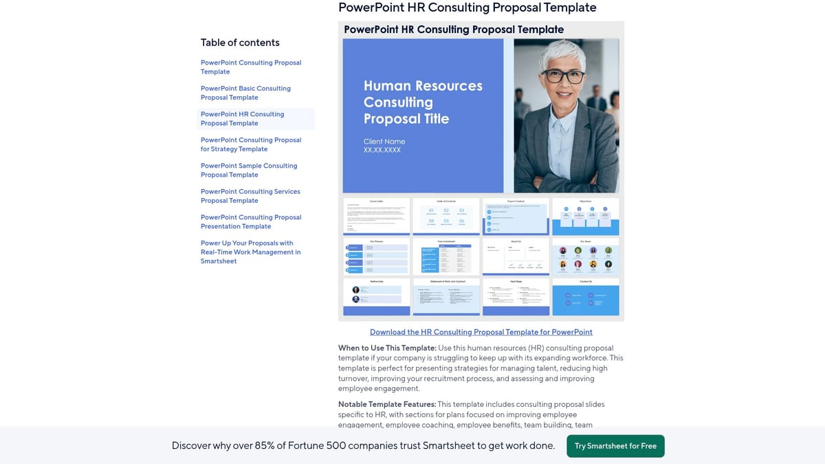 7 Best Template PowerPoint Consulting Picks for 2026 - PowerPoint HR Consulting Proposal Template by Smartsheet