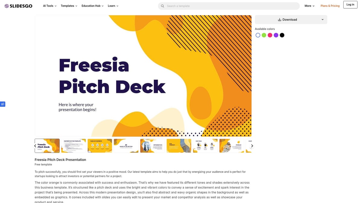 10 Best Slide Deck Templates for Stunning Presentations 2026 - Freesia Pitch Deck by Slidesgo