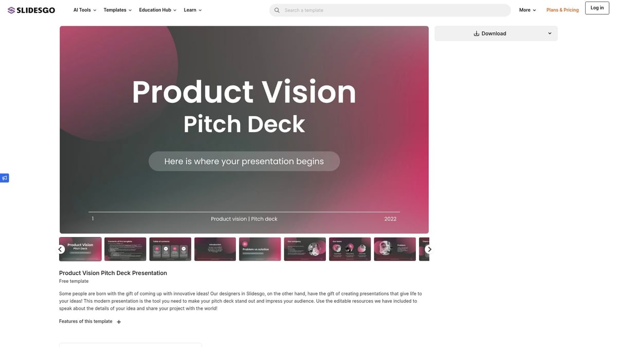 10 Best Slide Deck Templates for Stunning Presentations 2026 - Product Vision Pitch Deck by Slidesgo