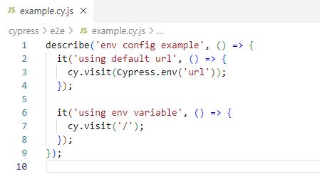 A screenshot of a example.cy.js file
