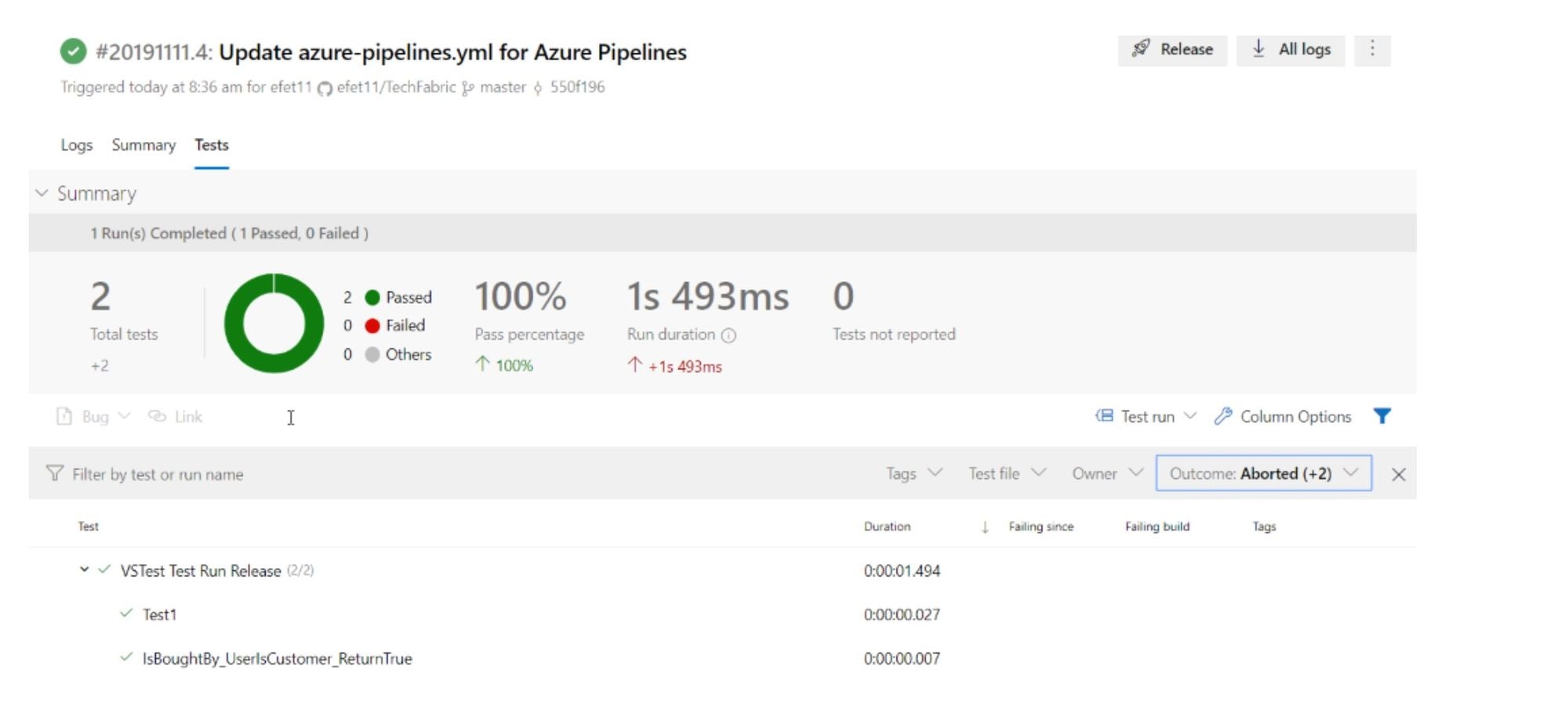 Screenshot of Azure DevOps platform.