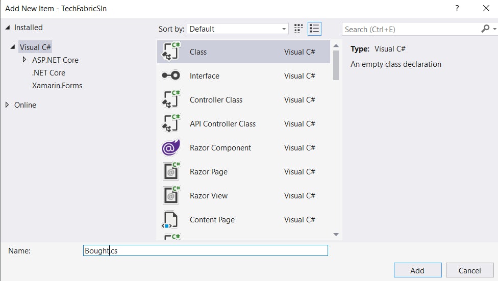 Screenshot of TechFabricSln project. 