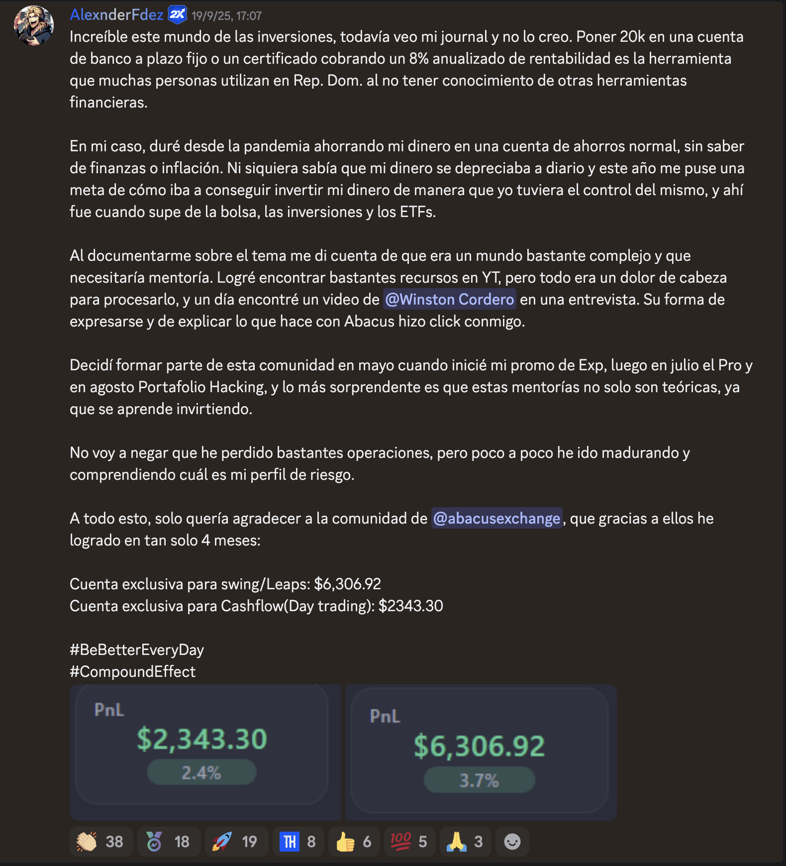 Mensaje de estudiante en Discord