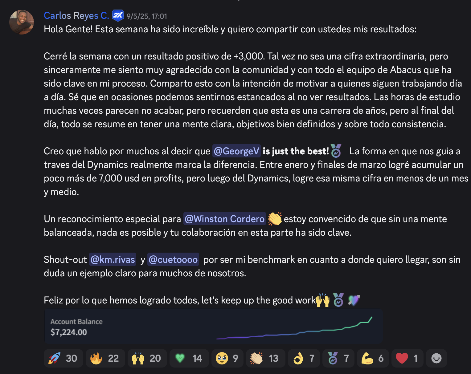 Mensaje de estudiante en Discord