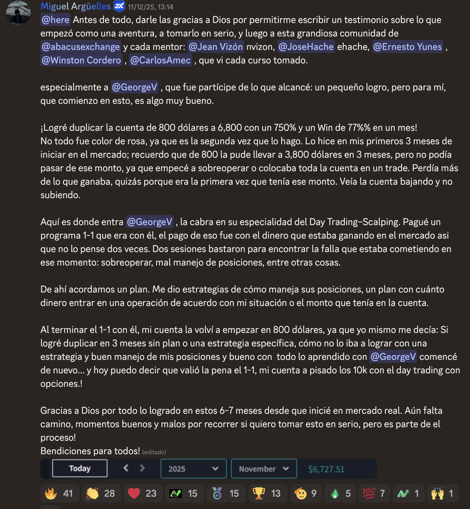 Mensaje de estudiante en Discord