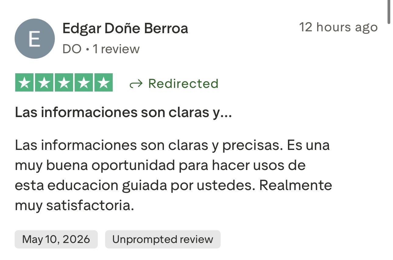 Reseña de estudiante en Trustpilot