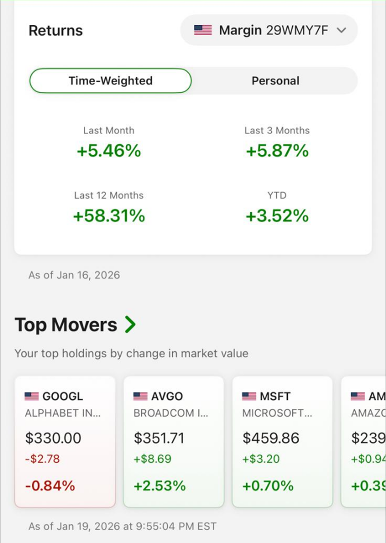 Vista completa de la app del broker