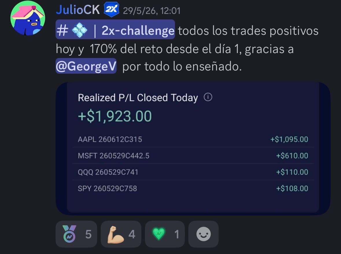 Testimonio real de un alumno de TradersHub (captura de Discord)