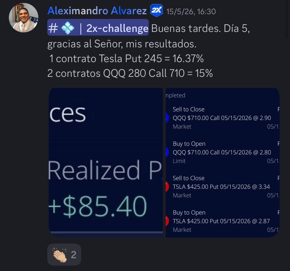 Testimonio real de un alumno de TradersHub (captura de Discord)