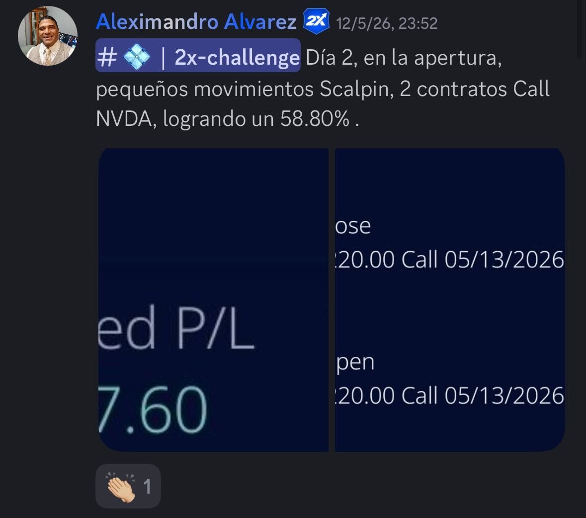 Testimonio real de un alumno de TradersHub (captura de Discord)
