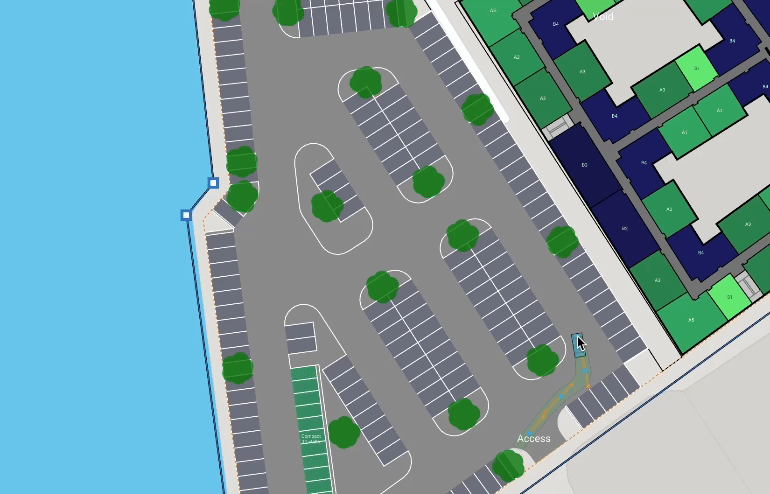 Check for turning radius for vehicle circulation