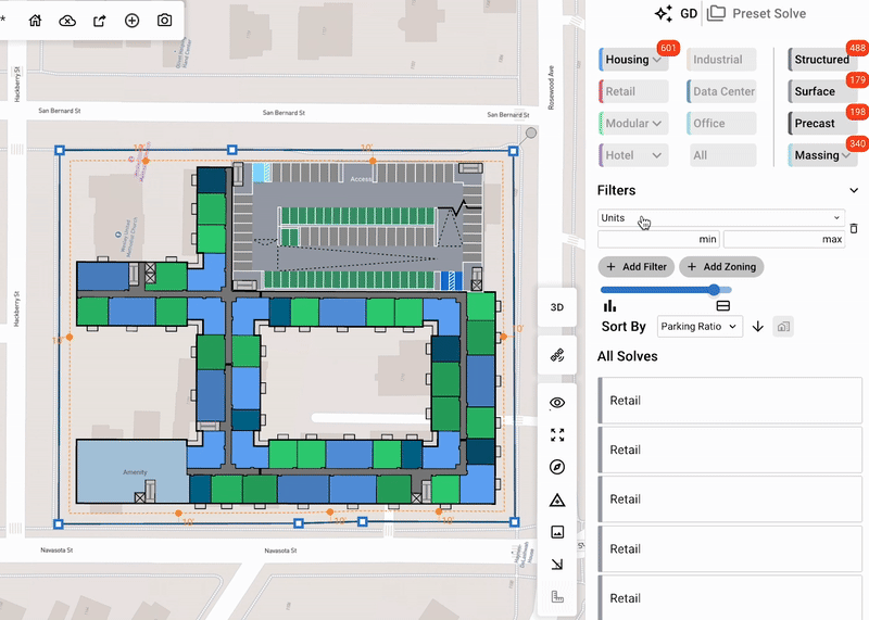 Parking ratio with generative design