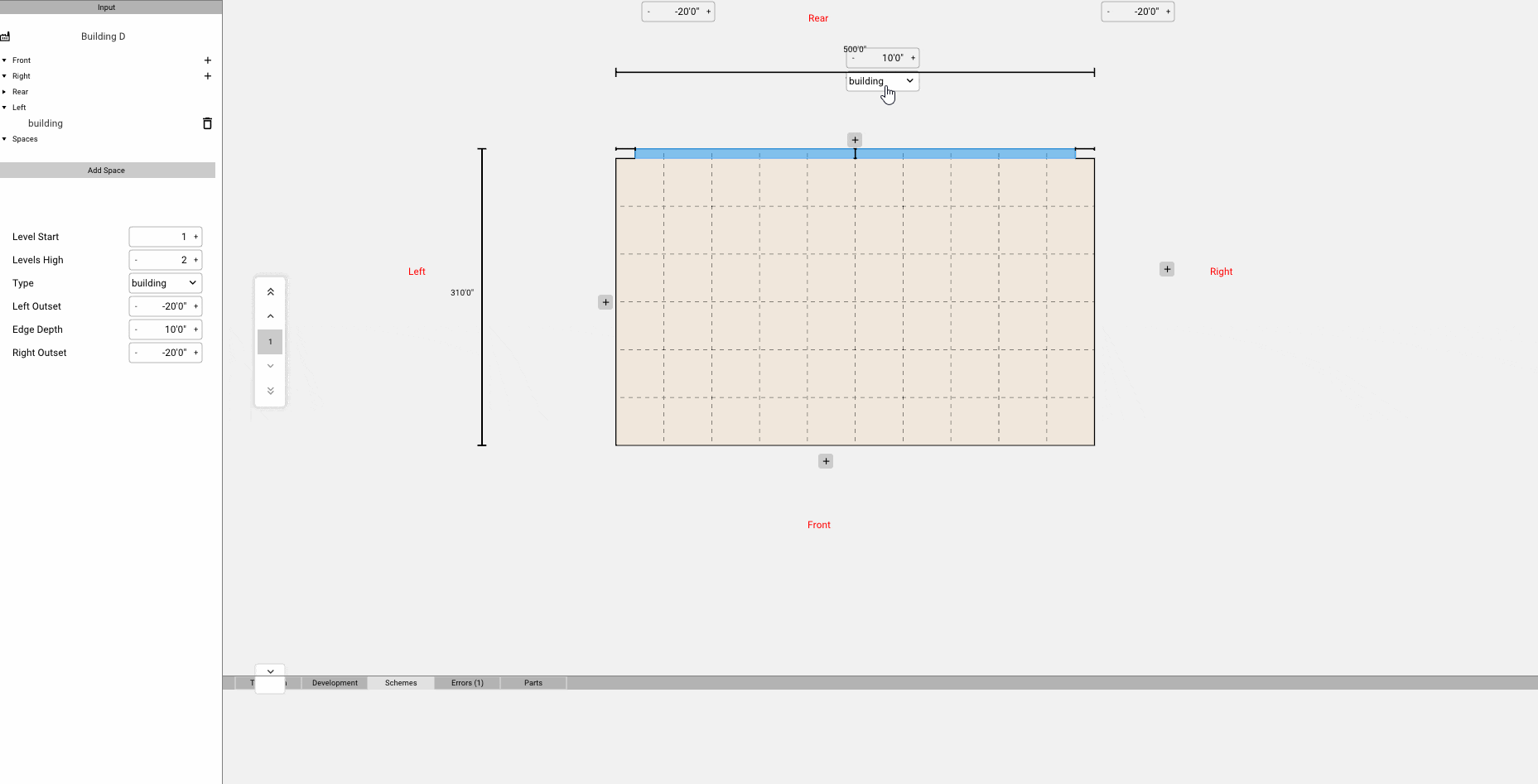 Industrial building editor in TestFit