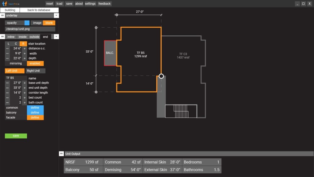 Planning end units with TestFit