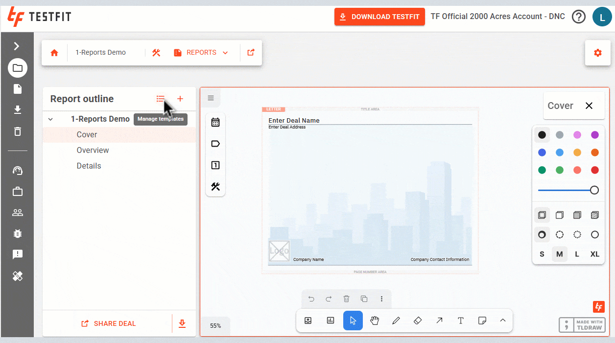 Create custom report templates in TestFit