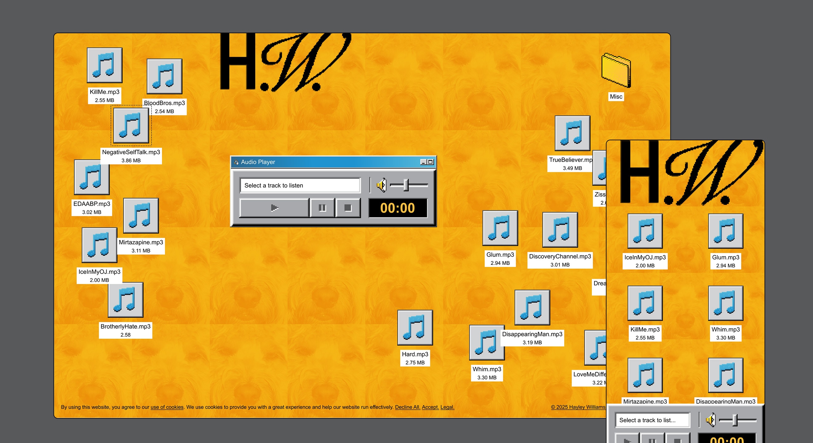 Hayley Williams surprise website and audio player development and design