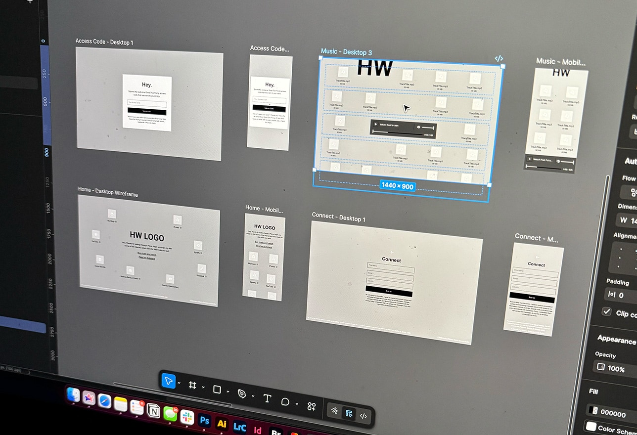 Hayley Williams website design wireframes