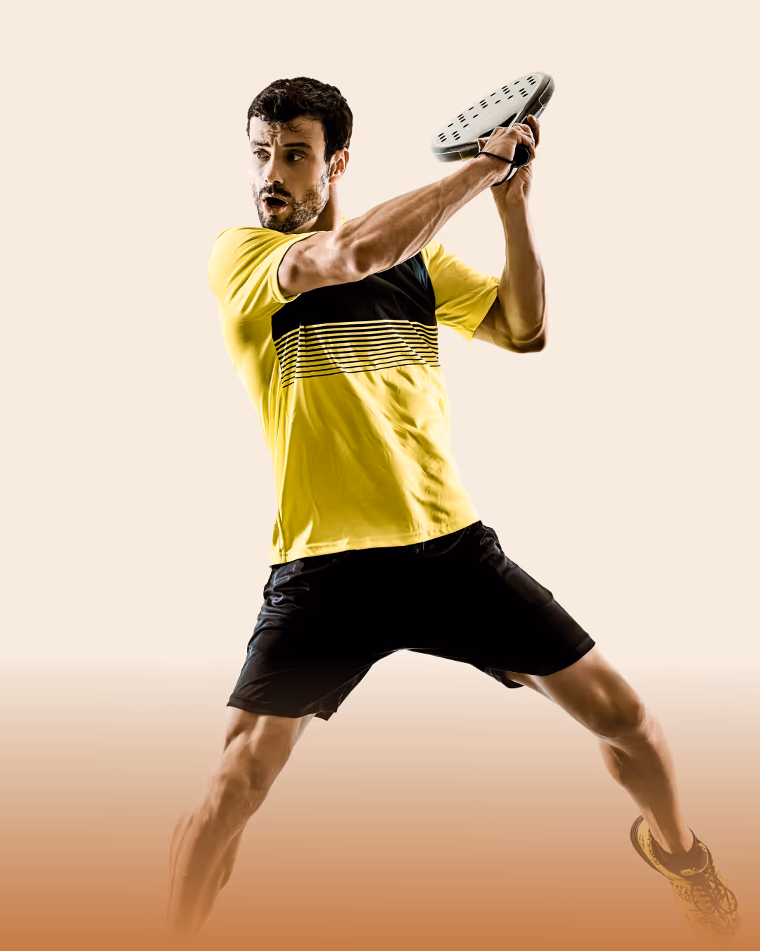 A padel player man in yellow Tshirt in action